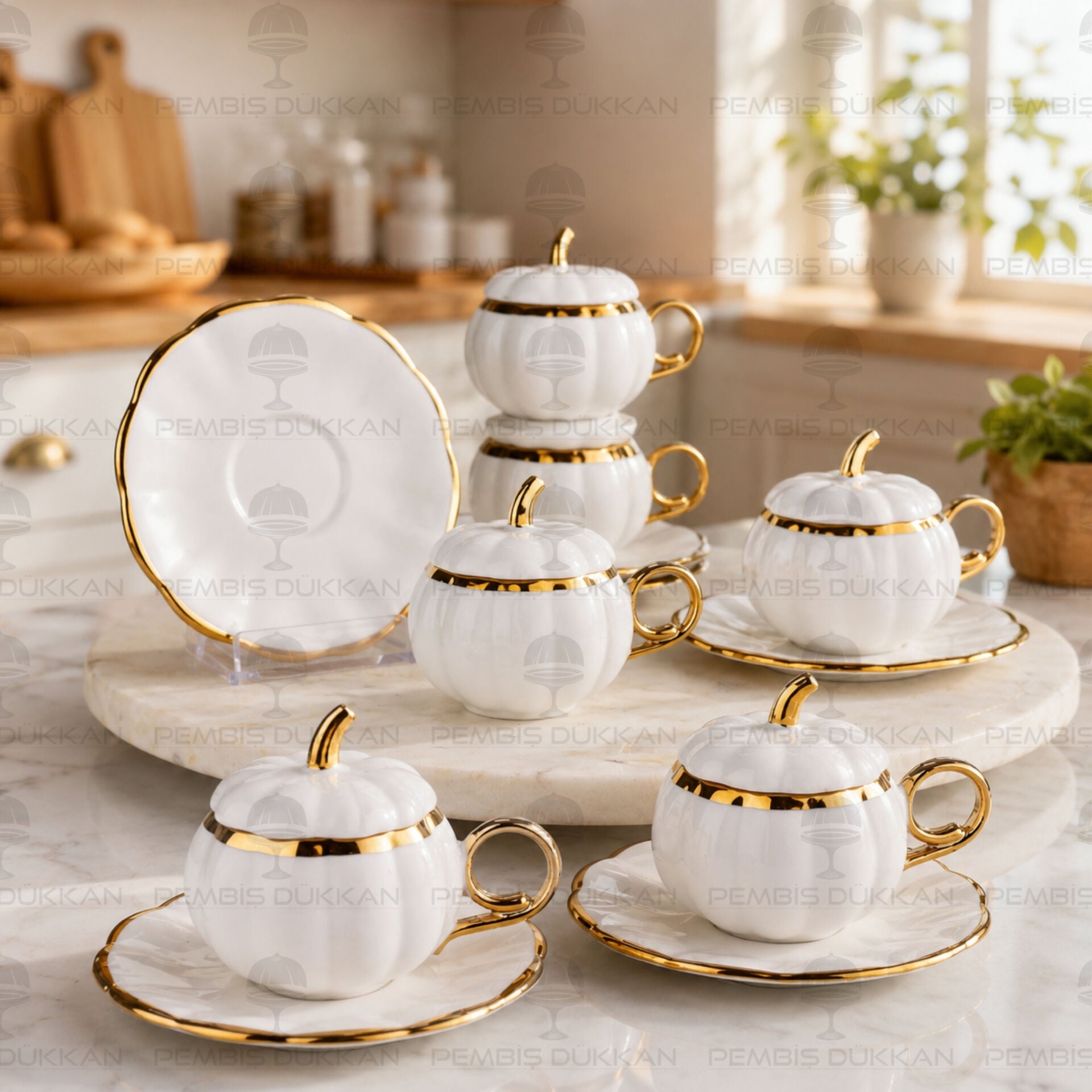 Bal Kabağı Beyaz 6 Kişilik Kahve Fincan Takımı (Por-102320)