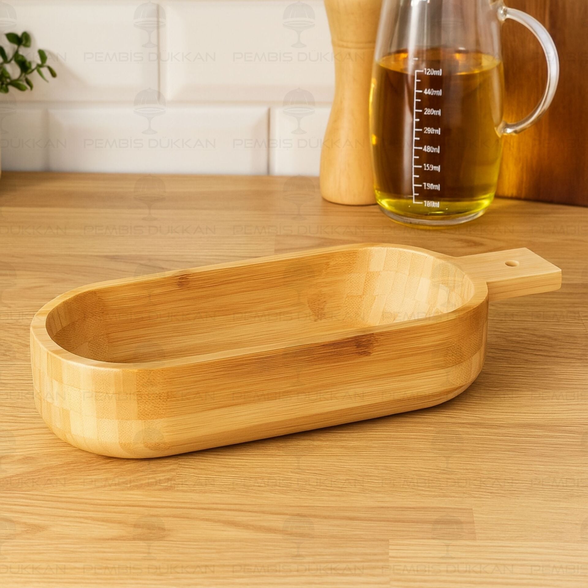 Bambu Bohem Oval Derin Kulplu Salata - Meze Kayık & Servis (7b113)