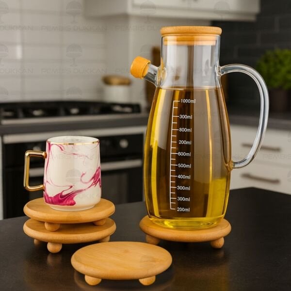 Bambu Top Ayaklı Yuvarlak Kupa & Bardak Altlığı (1056)