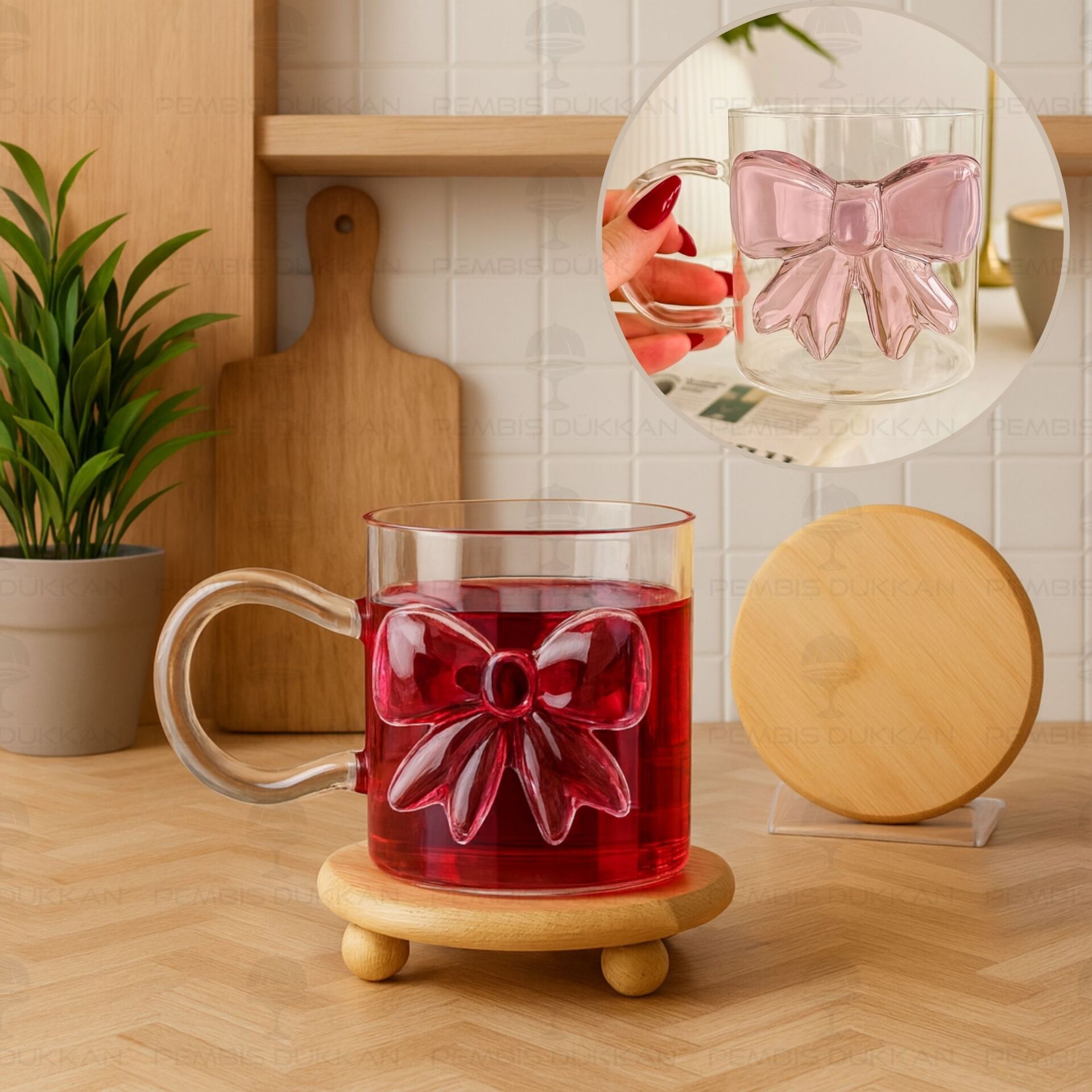 Bambu Top Ayaklı Yuvarlak Kupa & Bardak Altlığı (1056)