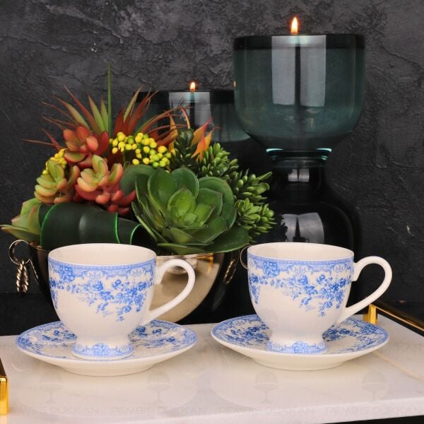 Mavi Vintage 2 Kişilik Romantik Fincan Takımı