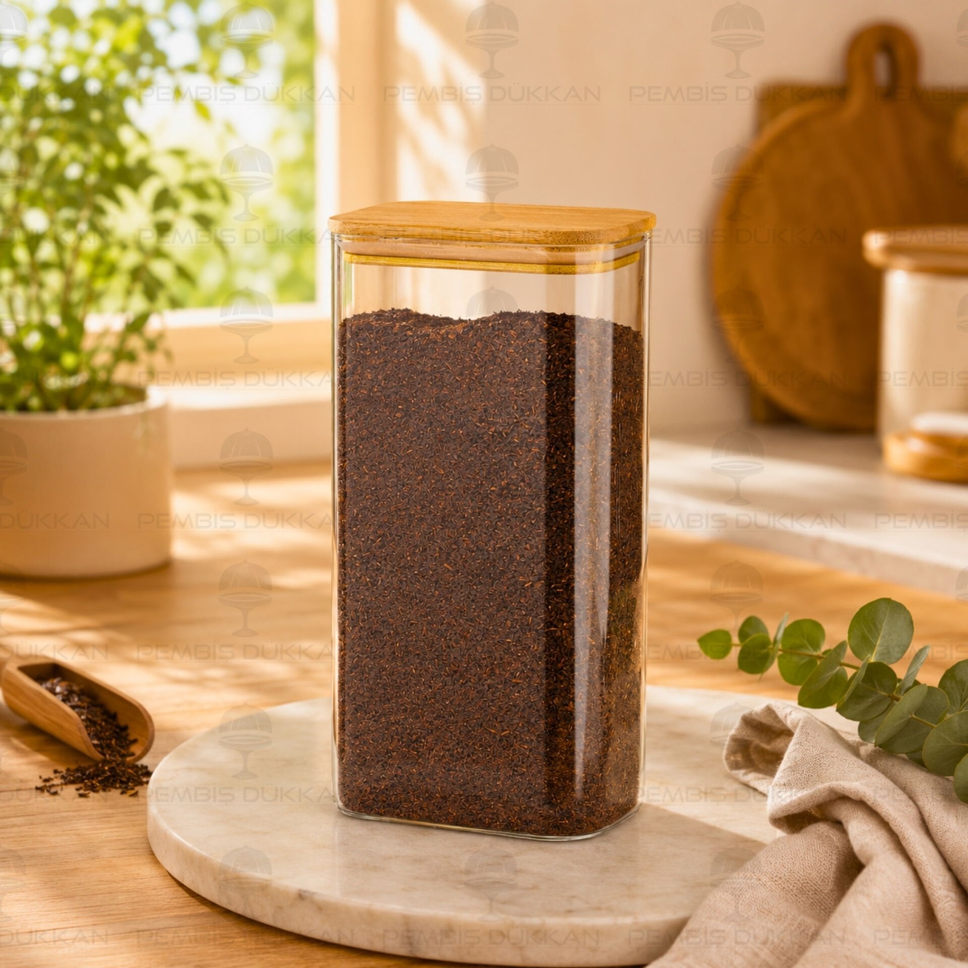 Dikdörtgen 1850ml Bambu Kapaklı Kavanoz (1644)