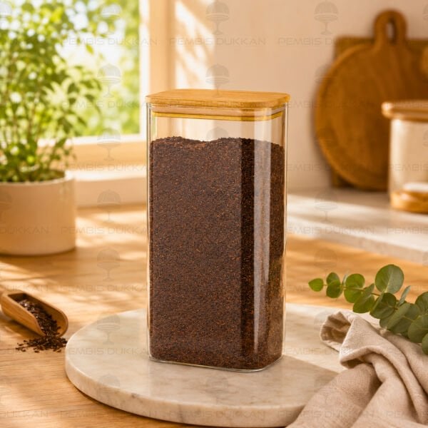 Dikdörtgen 1850ml Bambu Kapaklı Kavanoz (1644)