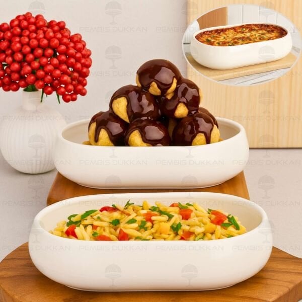 1 Adet Vento Mien Oval Porselen Masa Ortası Derin Salata & Meze Servis (25075)