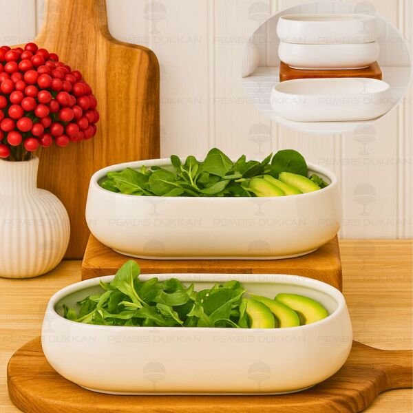 1 Adet Vento Mien Oval Porselen Masa Ortası Derin Salata & Meze Servis (25075)