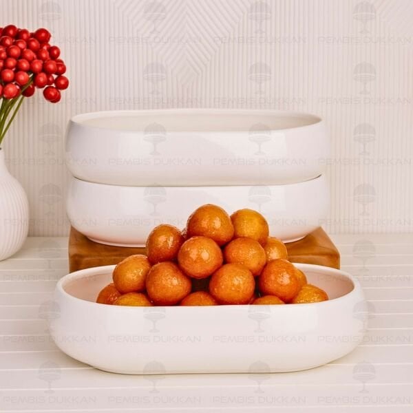 1 Adet Vento Mien Oval Porselen Masa Ortası Derin Salata & Meze Servis (25075)