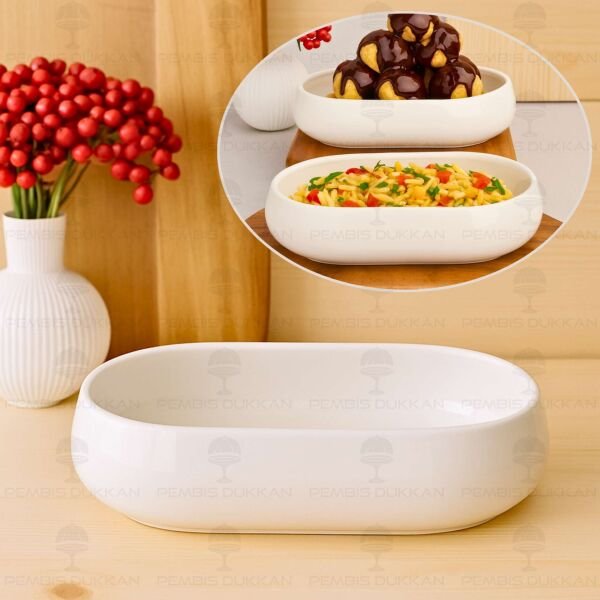 1 Adet Vento Mien Oval Porselen Masa Ortası Derin Salata & Meze Servis (25075)