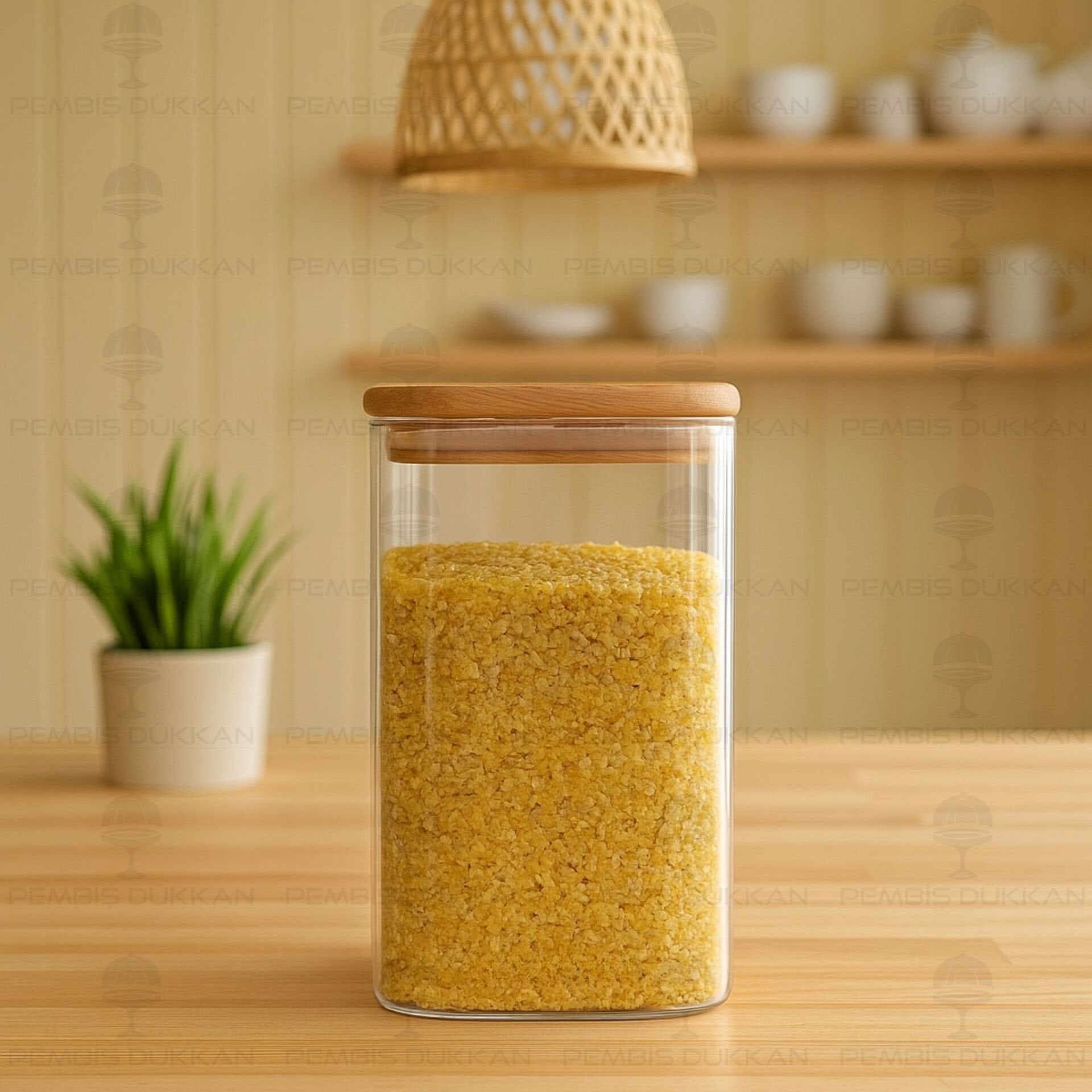 Karen 1350ml Akasya Kapaklı, Düz Kavanoz (Bor056)