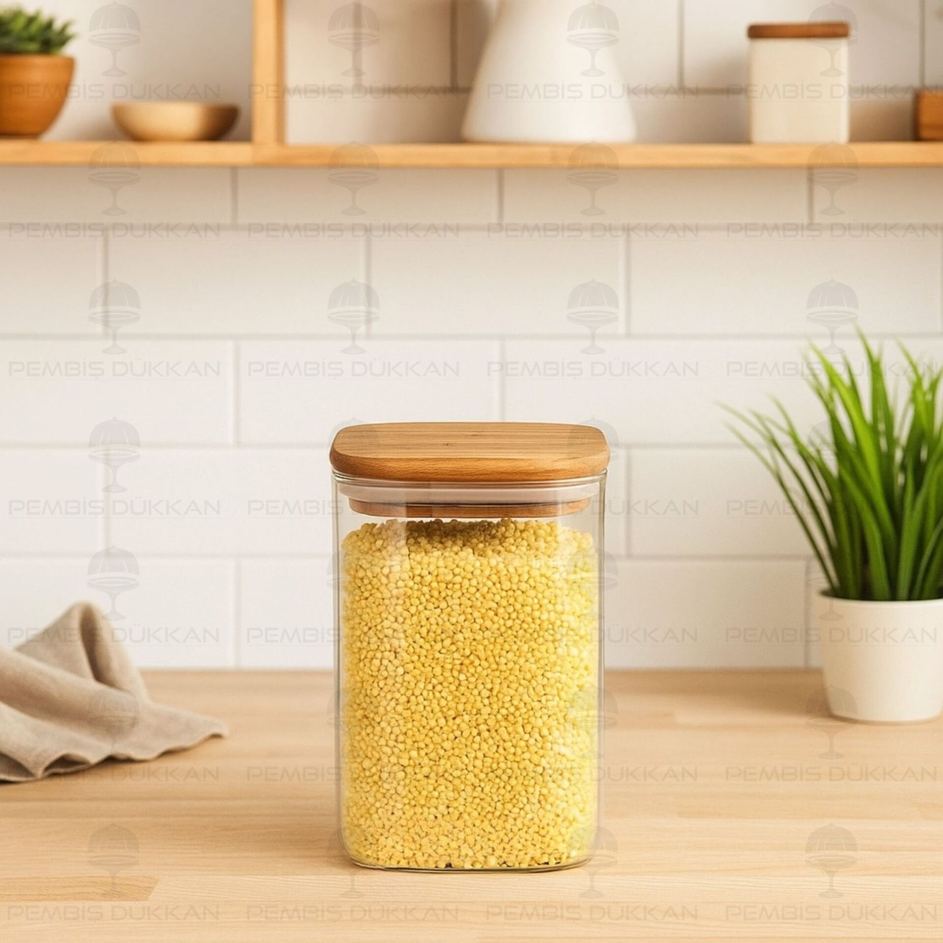 Karen 1050ml Akasya Kapaklı, Düz Kavanoz (Bor055)