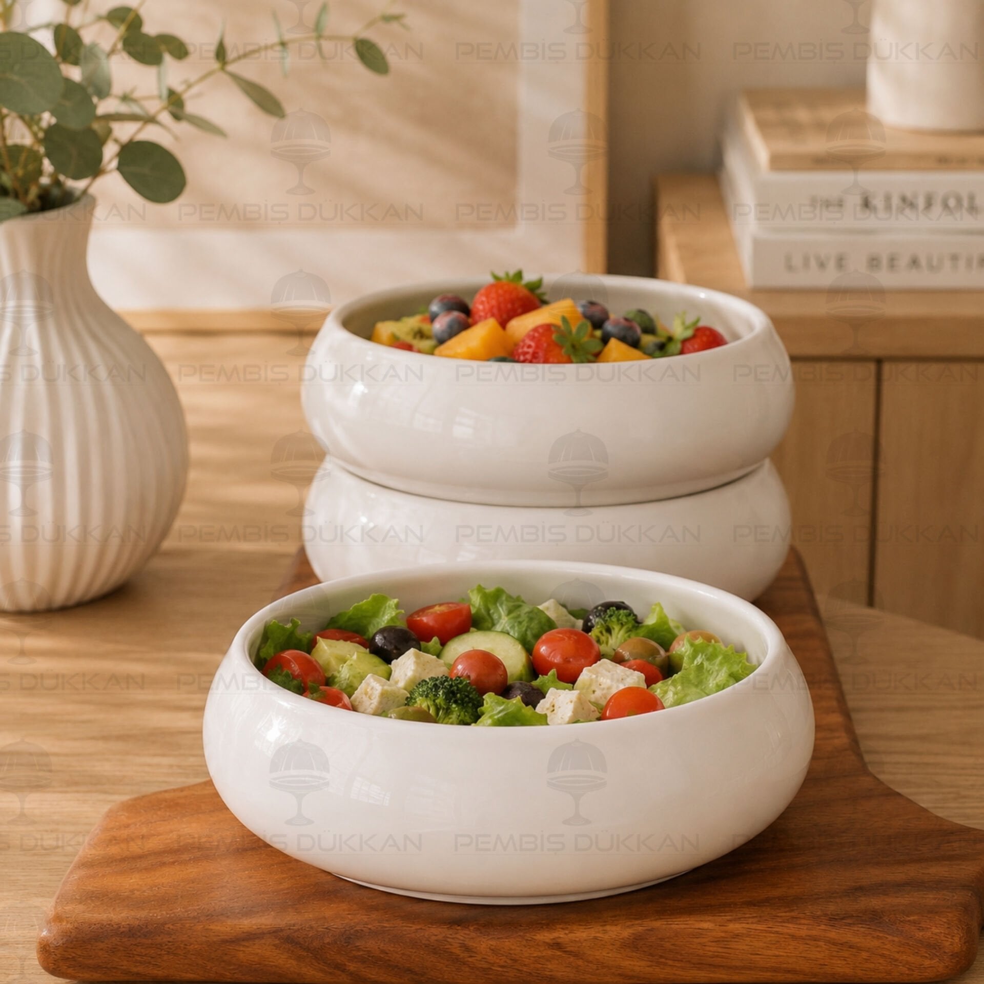 1 Adet Vento Mien 22cm Porselen Derin Masa Ortası Salata & Meze Servis (25064)