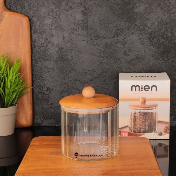 Cavo 750ml Akasya Kapaklı, Top Uçlu Çizgili Kavanoz (Bor084)