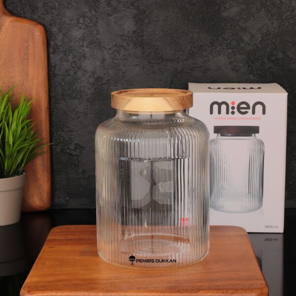 Cure 1800ml Akasya Kapaklı, Sık Çizgili Kavanoz (1s12)