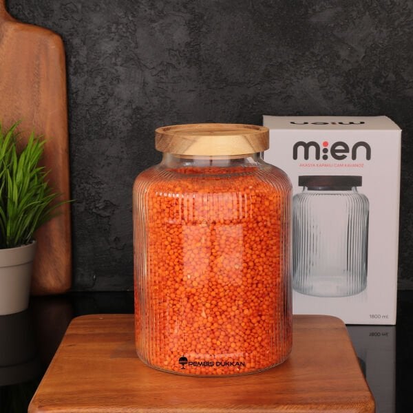 Cure 1800ml Akasya Kapaklı, Sık Çizgili Kavanoz (1s12)