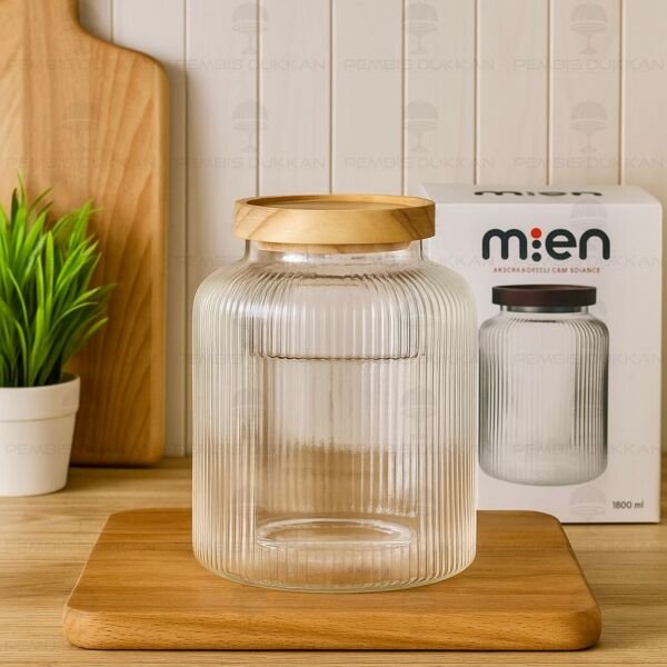 Cure 1800ml Akasya Kapaklı, Sık Çizgili Kavanoz (1s12)