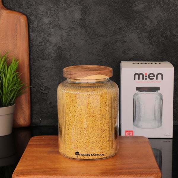 Cure 1200ml Akasya Kapaklı, Sık Çizgili Kavanoz (1s11)