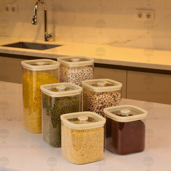 6lı Krem Santa Erzak Kavanoz Set (HJ200-HJ202-HJ205)