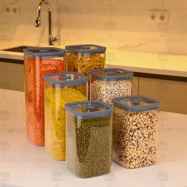 6lı Gri Santa Erzak Kavanoz Set (HJ203-HJ204-HJ206)