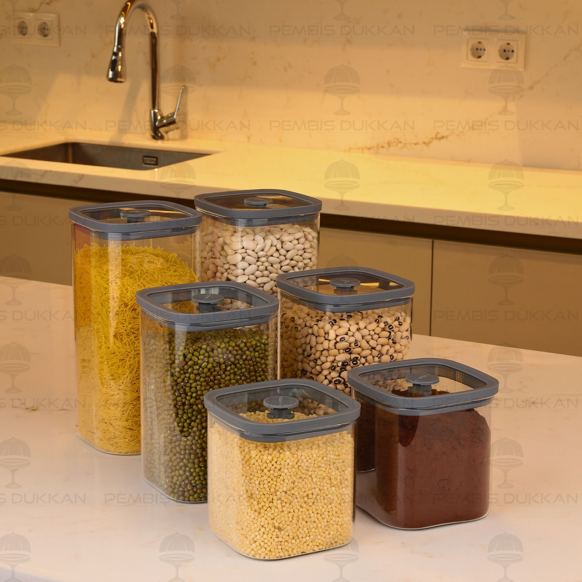 6lı Gri Santa Erzak Kavanoz Set (HJ201-HJ203-HJ204)