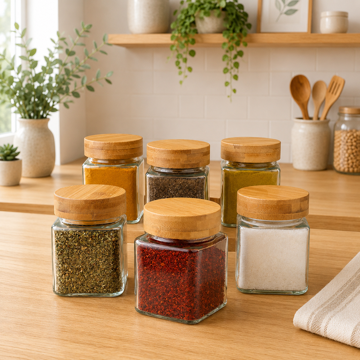 6lı Bohem Bambu Kapaklı Baharatlık Set (7119100)