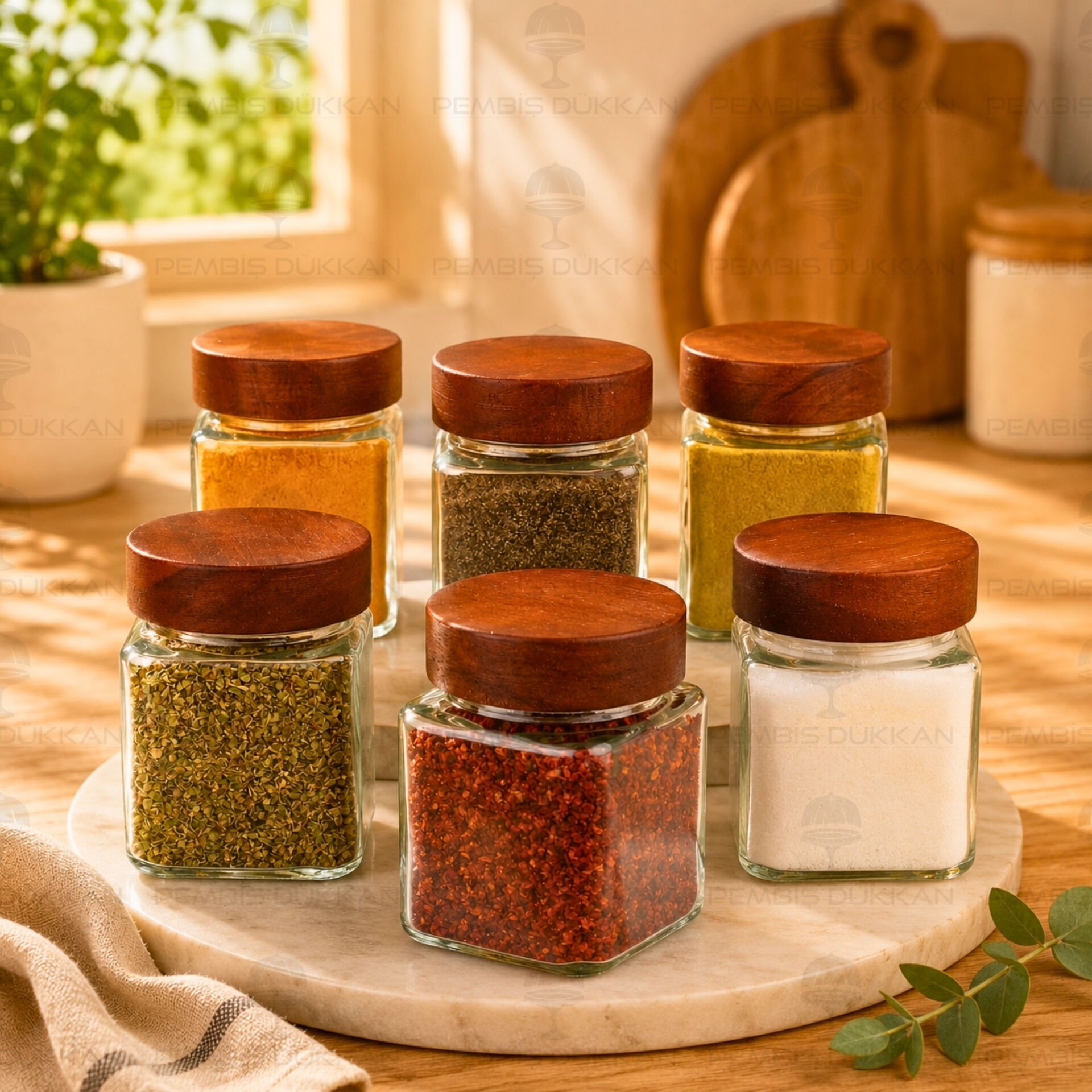 6lı Bohem Akasya Kapaklı Baharatlık Set (7119101)