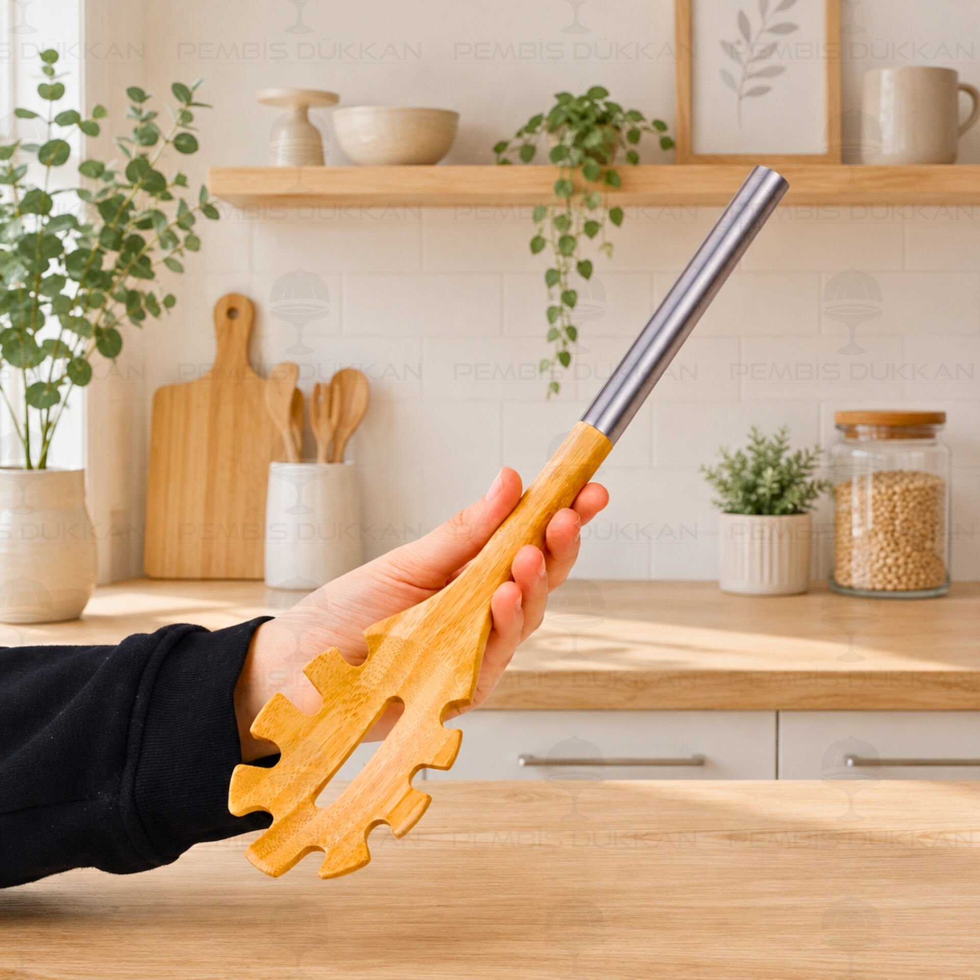 Bambu Metal Saplı Makarna Servis (7b190)