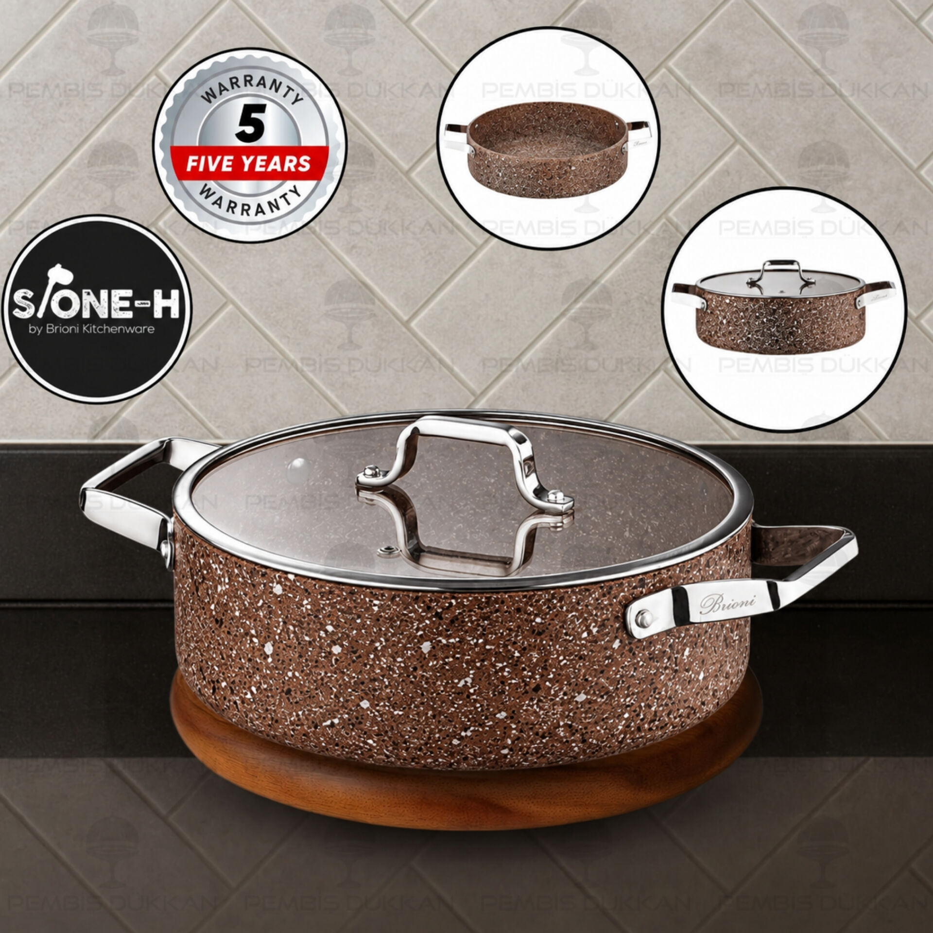 Brioni Stone-Age Terra 30 Cm Basık Tencere