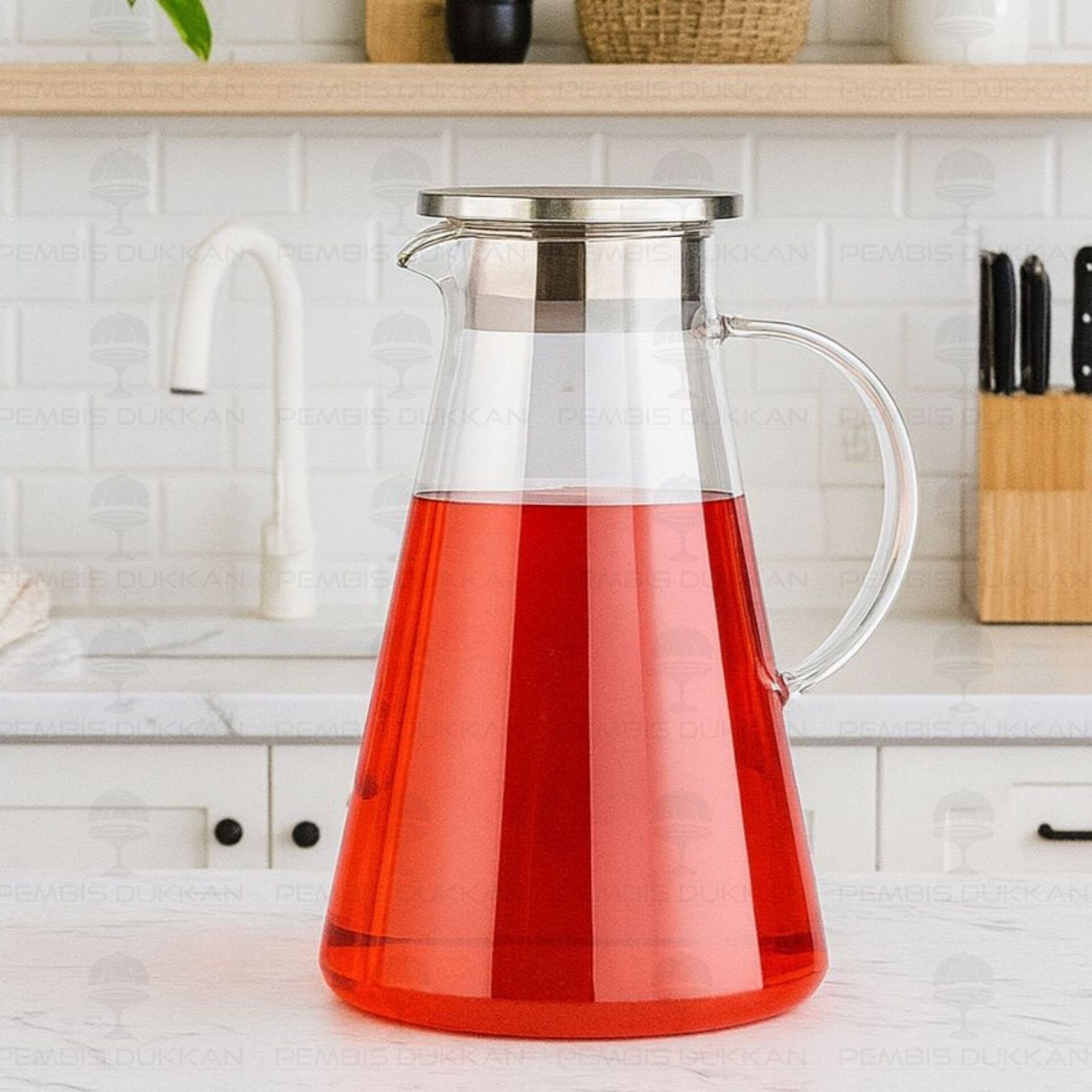 1800ml Gusto, Metal Kapaklı Borosilikat Cam Sürahi (1j15)