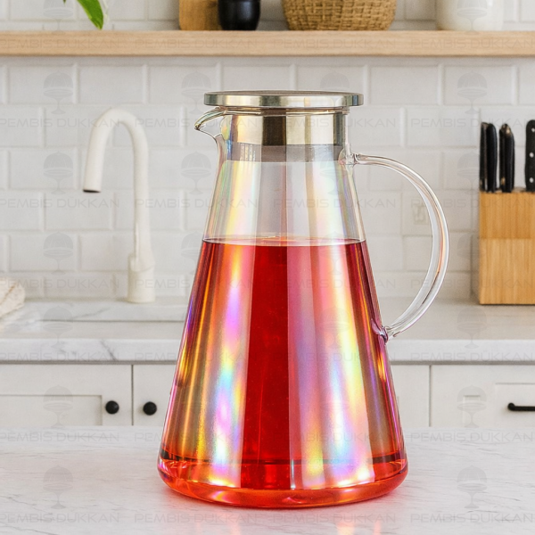 1800ml Gusto, Metal Kapaklı Lüsterli Borosilikat Cam Sürahi (1j23)