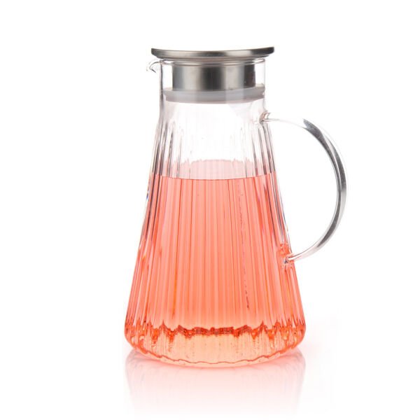 1800ml Piramis Çizgili, Metal Kapaklı Borosilikat Cam Sürahi (1j14)