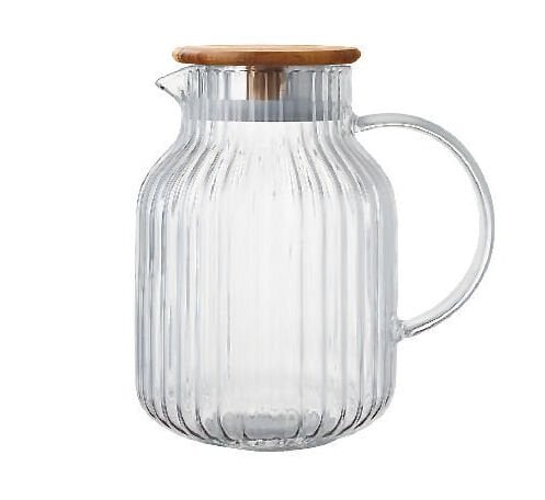 1500ml Pino Çizgili, Akasya Kapaklı Borosilikat Cam Sürahi (1j05)