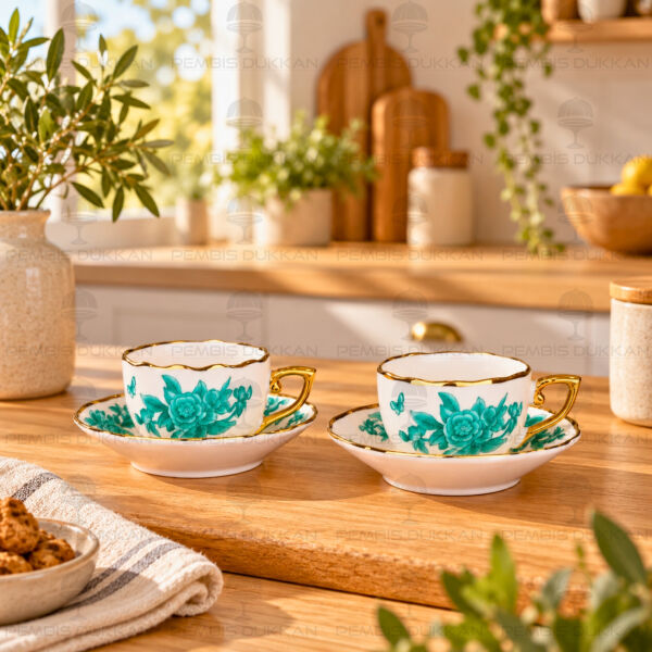 Sprıng 2 Kişilik Yeşil Kahve Fincan Takımı (1d42)