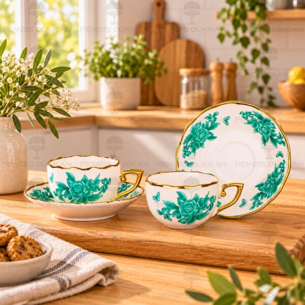 Sprıng 2 Kişilik Yeşil Kahve Fincan Takımı (1d42)