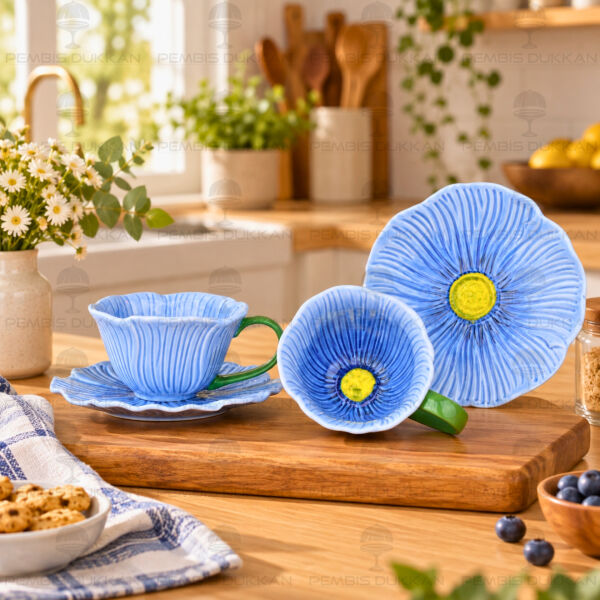 Petal 2 Kişilik Mavi Kahve Fincan Takımı (1d34)