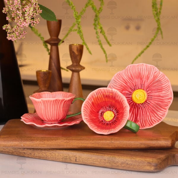 Petal 2 Kişilik Kırmızı Kahve Fincan Takımı (1d34)