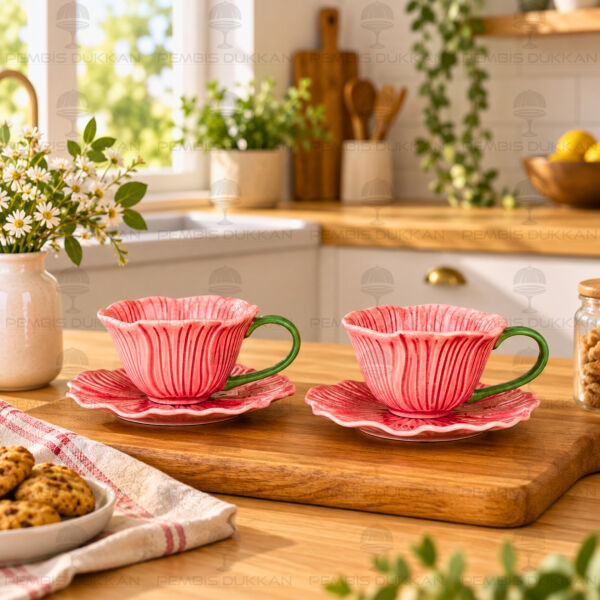 Petal 2 Kişilik Kırmızı Kahve Fincan Takımı (1d34)