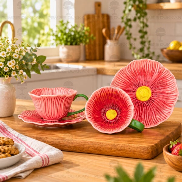 Petal 2 Kişilik Kırmızı Kahve Fincan Takımı (1d34)