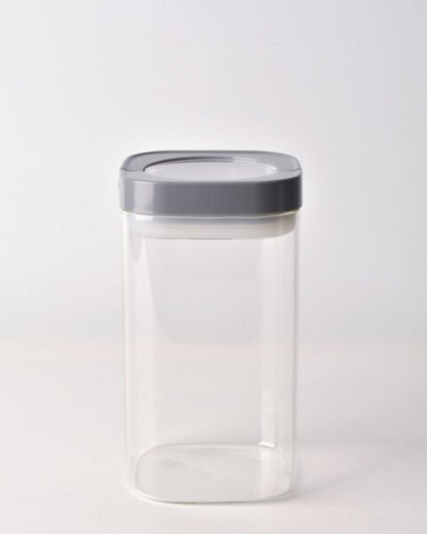 Gri Kare Tesora 1200ml Vakum Kapak Cam Kavanoz (88513)