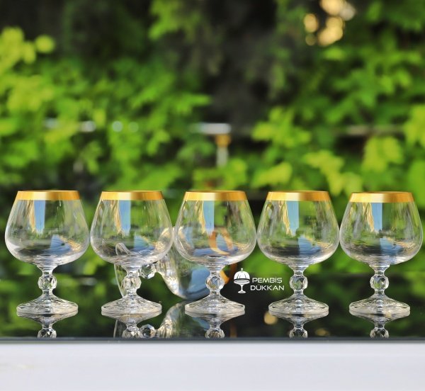 6lı 250ml Sterna Tombul Kristal Kahve Yanı Kadeh (Sade Gold Ağızlı)