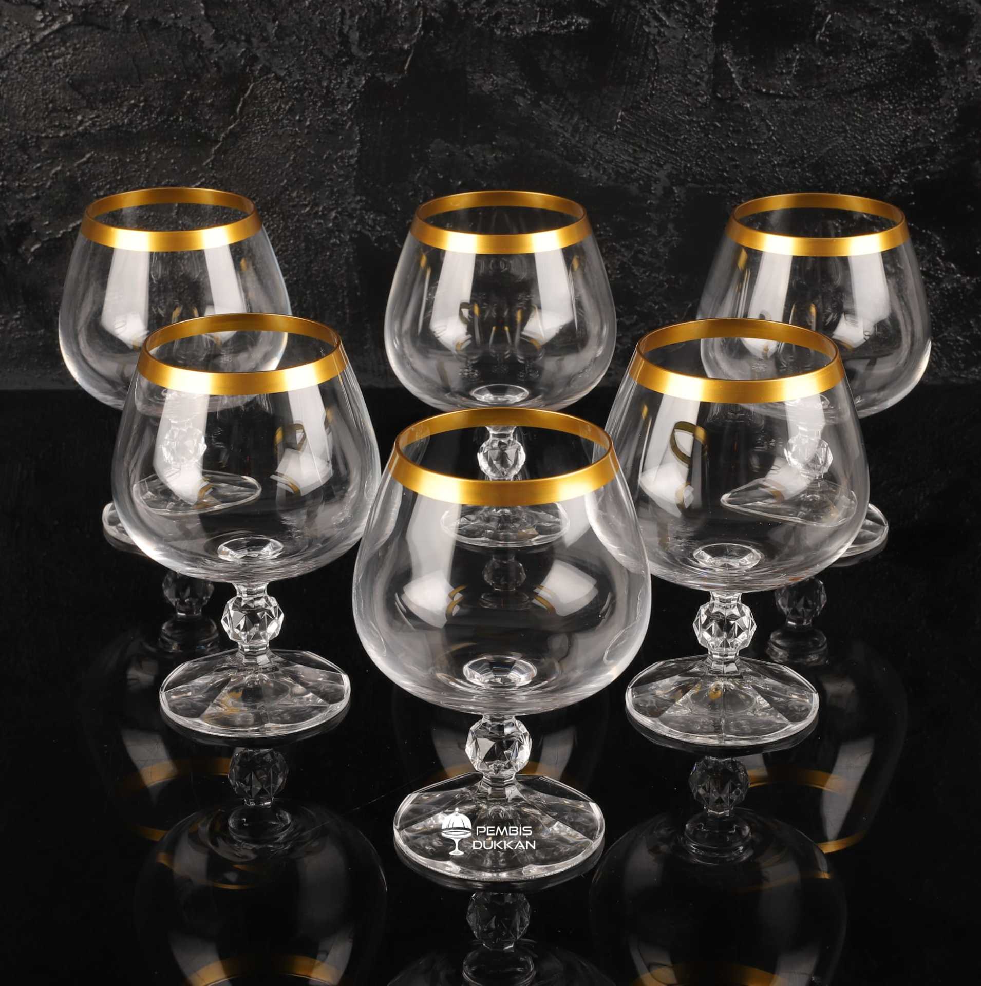 6lı 250ml Sterna Tombul Kristal Kahve Yanı Kadeh (Sade Gold Ağızlı)