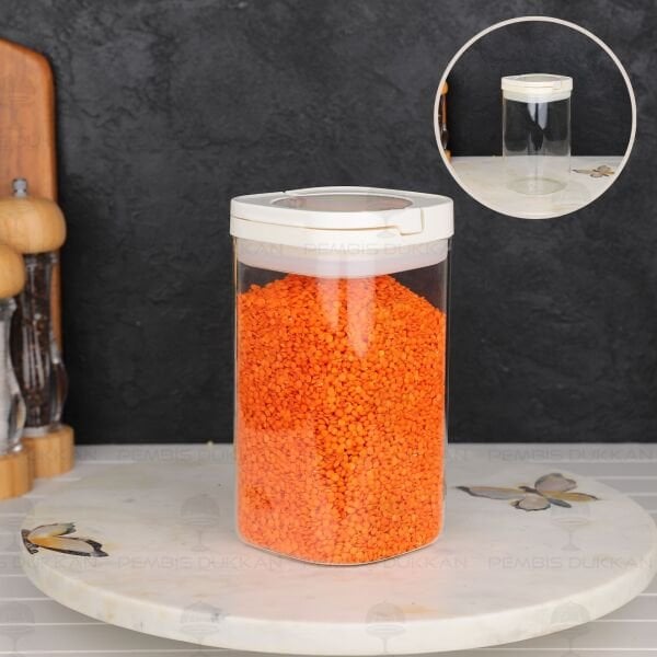 Beyaz Kare Tesora 1200ml Vakum Kapak Cam Kavanoz (88503)