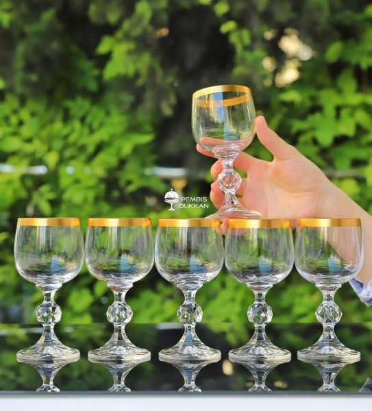 6lı 150ml Sterna Kristal Kahve Yanı Kadeh (Sade Gold Ağızlı)