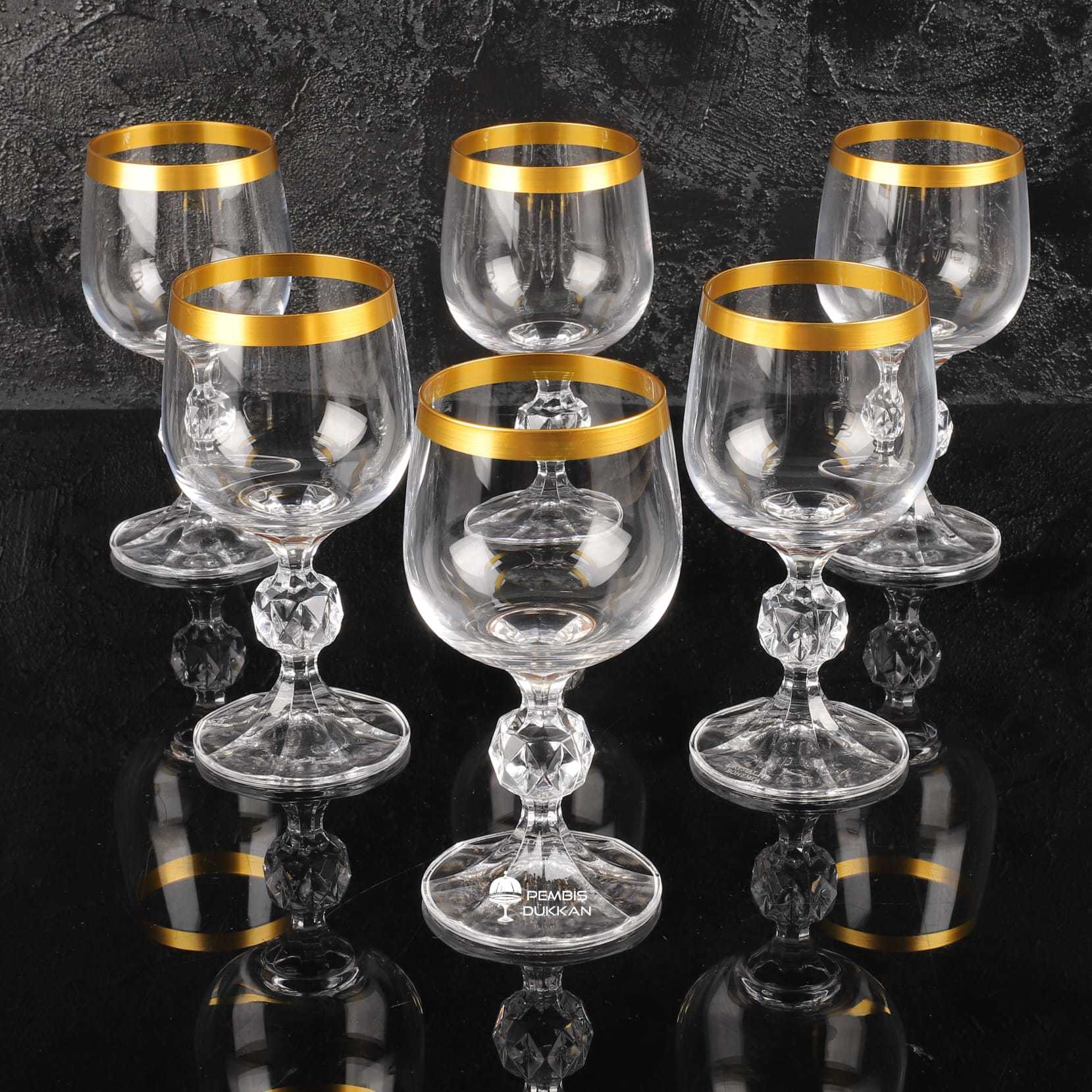 6lı 150ml Sterna Kristal Kahve Yanı Kadeh (Sade Gold Ağızlı)