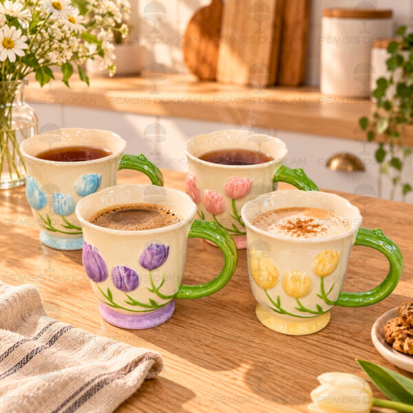 1 Adet Tulip 420ml Lüsterli Seramik Kupa (0114) (Renk Seçiniz)