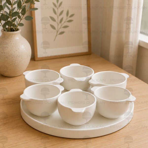 Lotus Masa Ortası Porselen Altlıklı, Çerez & Reçellik Kombin Set 7 (G3479)