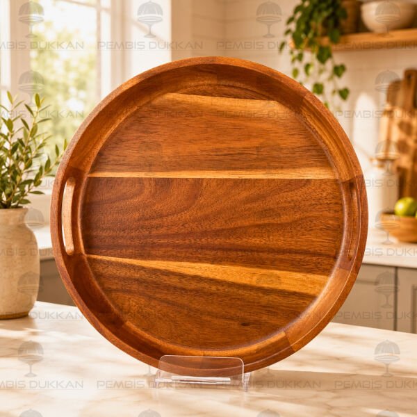 Akasya Yuvarlak 33 cm Kulplu Tepsi 7B282
