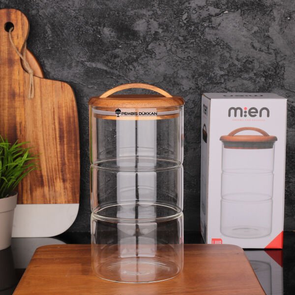 Luva 1200ml Akasya Kapaklı, Yatay Boğumlu Kavanoz (Hj132)