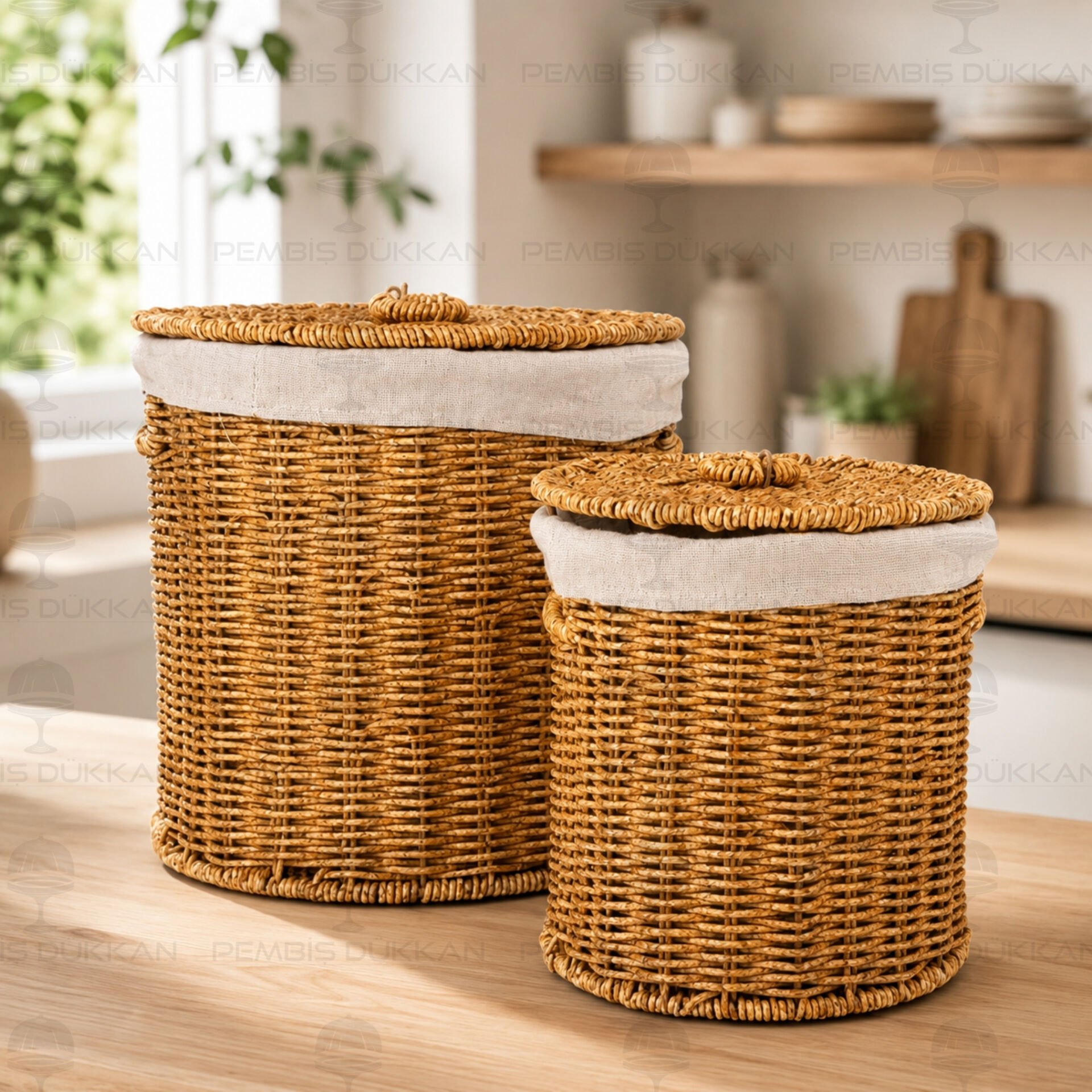 2'li Rattan Yuvarlak Bezli Patates Soğan Sepeti