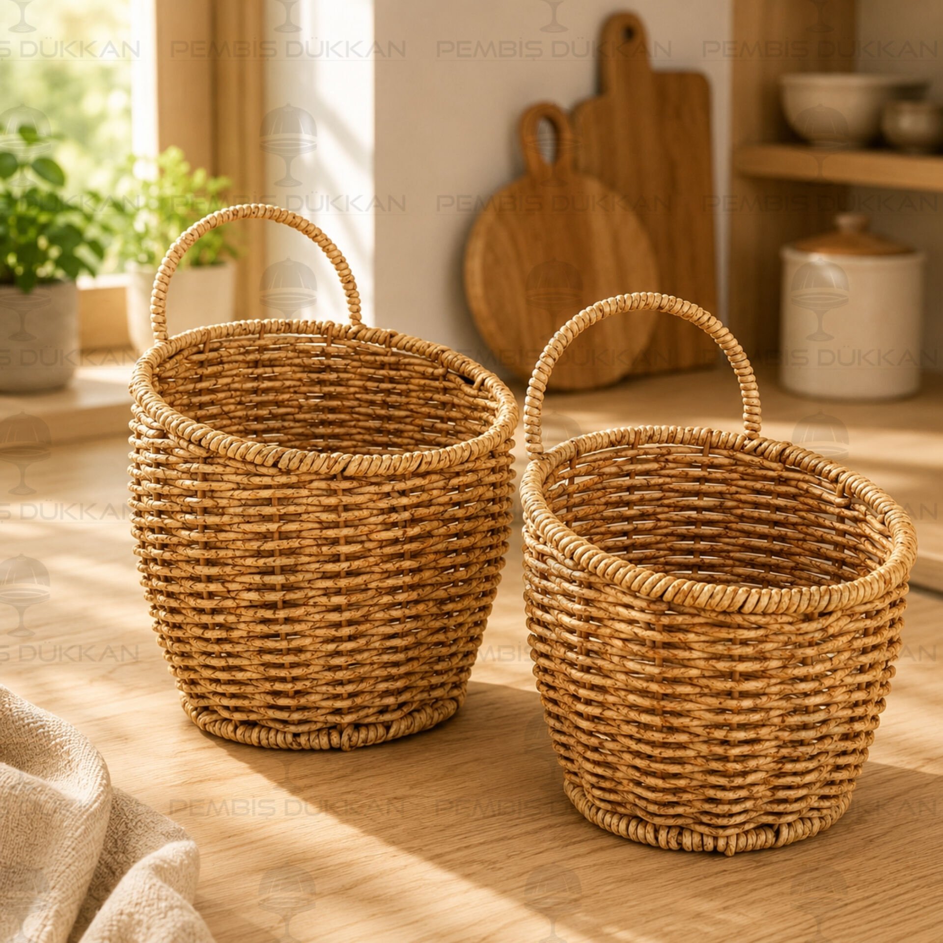 2li Rattan Askılı Küçük Sepet (1442)