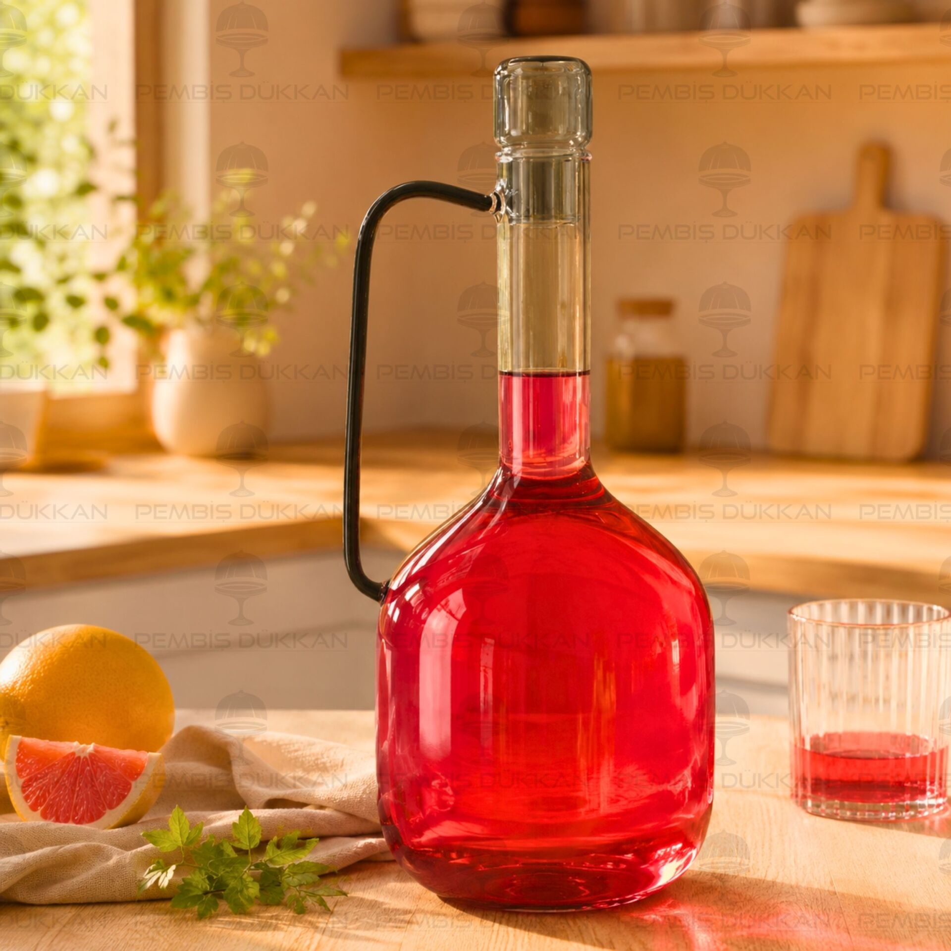 Füme Kapaklı Borosilikat Cam Sürahi 76989