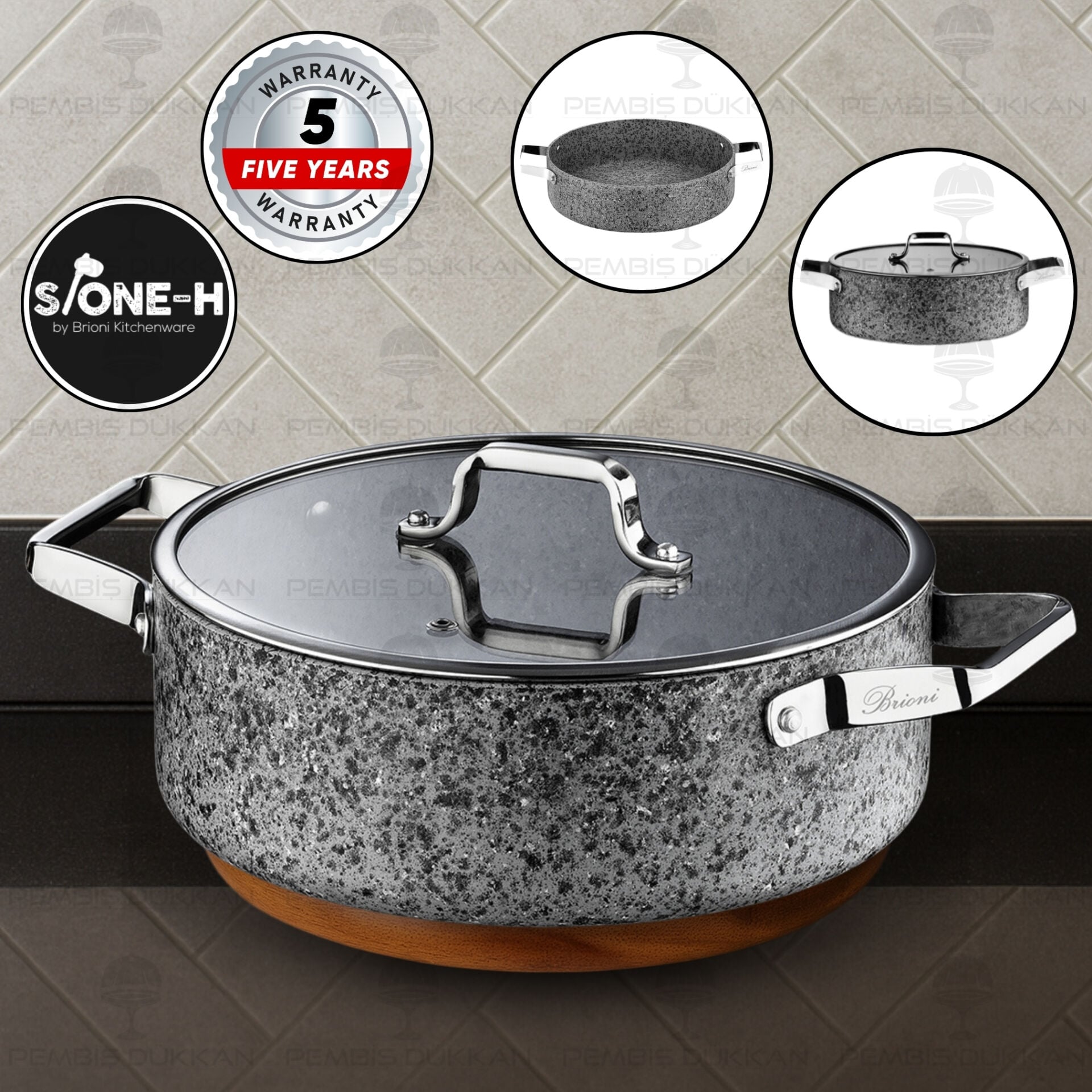 Brioni Stone Age 34 Cm Basık Tencere